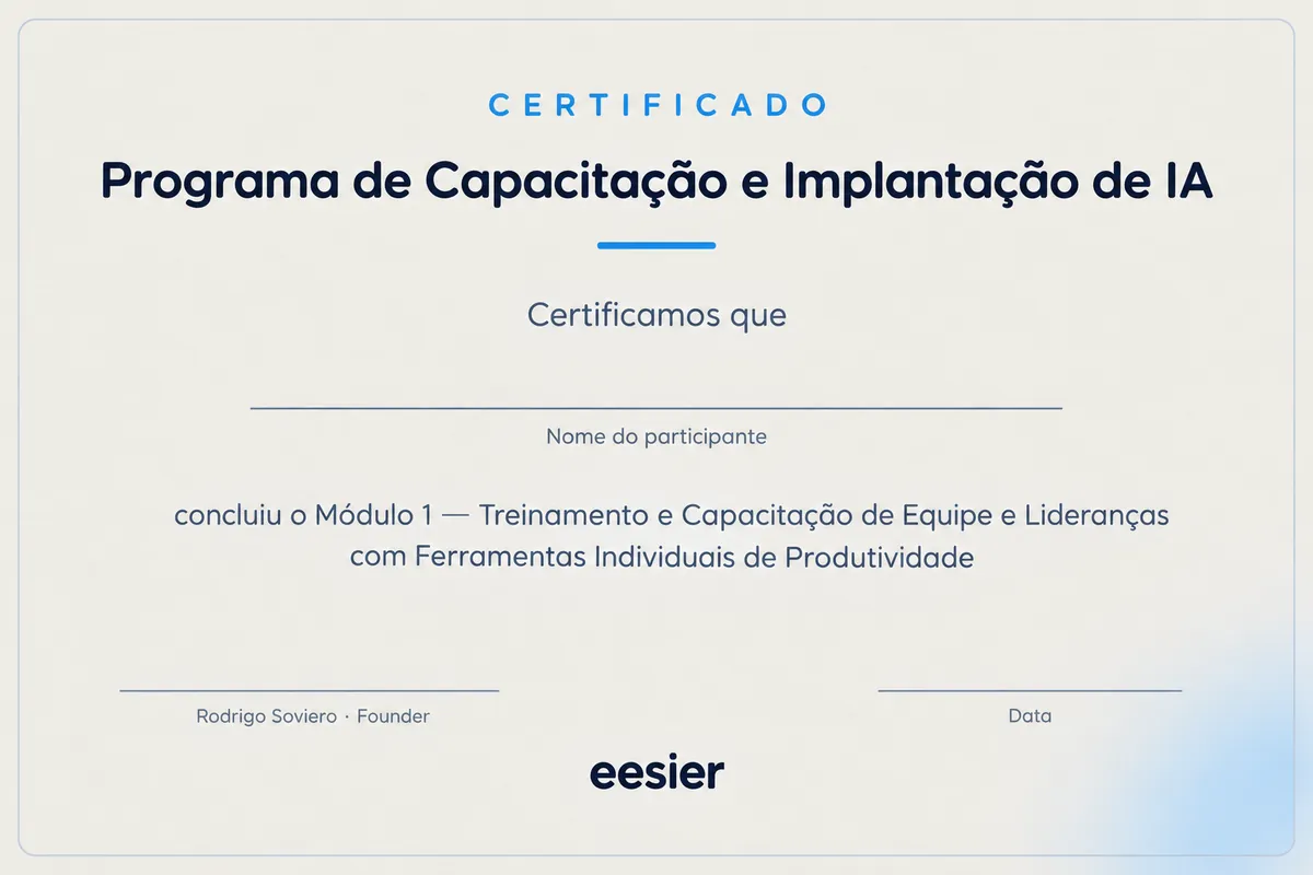 Module 1 completion certificate of the AI Training and Implementation Program