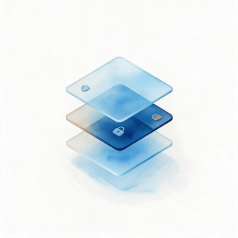 Illustration of stacked infrastructure layers with a lock